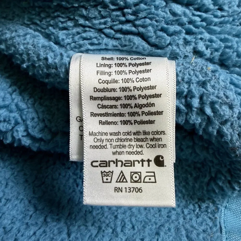 Carhartt Kids Full Zip Hooded Jacket Size XXS 4-5 Aqua Blue Sherpa Lined Teal